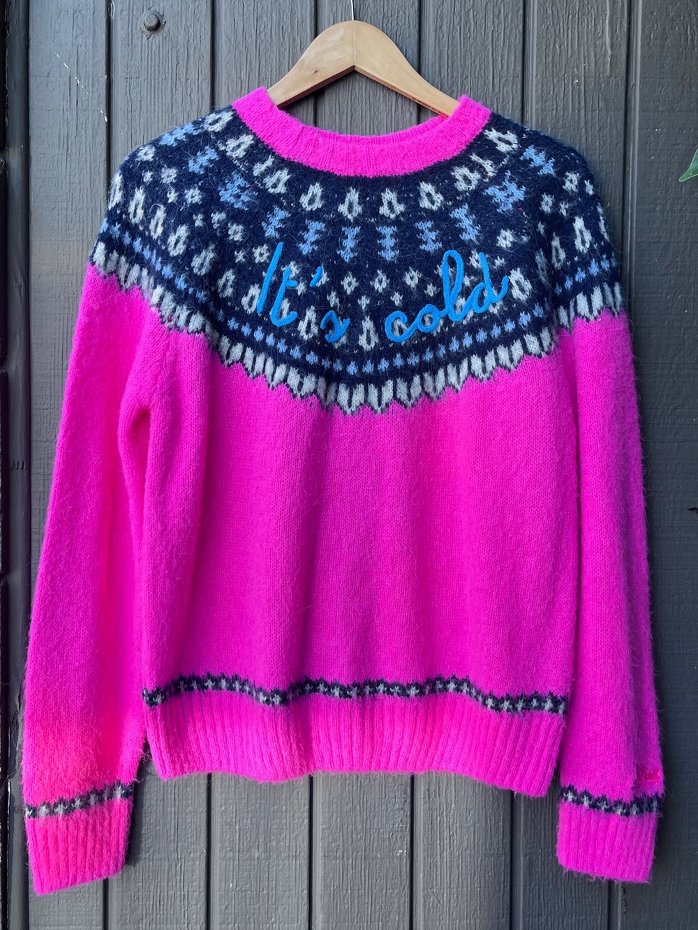 MC2 Saint Barth Hot Pink Fair Isle Yoke Crewneck Sweater Sz M NWOT